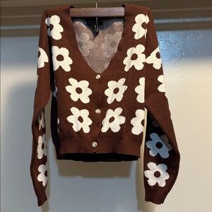 Forever 21 Brown and White Knit Cardigan